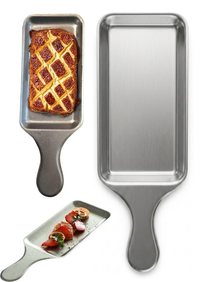 Stainless Steel Serving Tray with Handle, Rectangular Food Serving Platter, Brushed Finish, 35 cm - Image 1