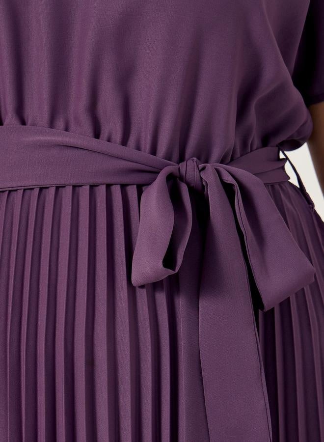 Styli Plus Size A-Line Pleated Midi Dress with Waist Tie Detail  - Image 5
