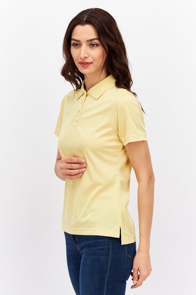 Rhode Island Women Regular Fit Solid Short Sleeve Polo Shirt, Yellow - Image 4