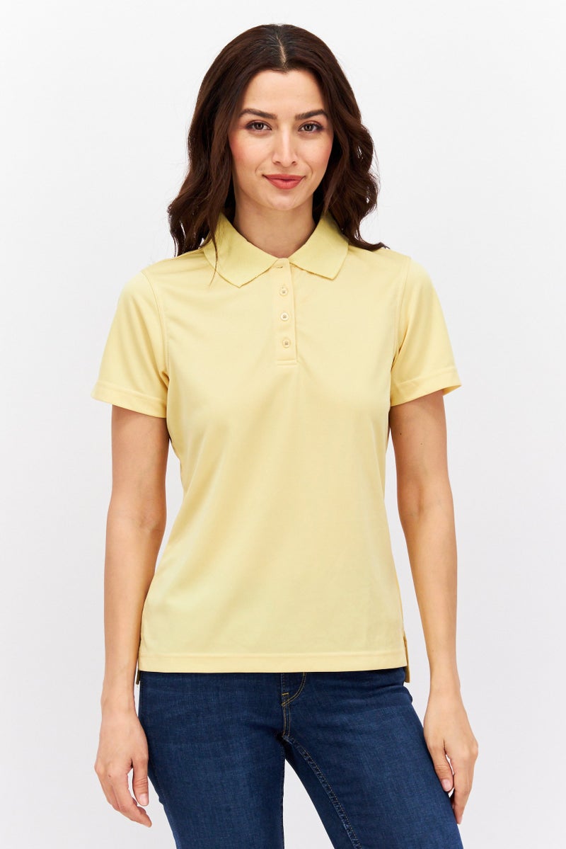 Rhode Island Women Regular Fit Solid Short Sleeve Polo Shirt, Yellow - Image 1