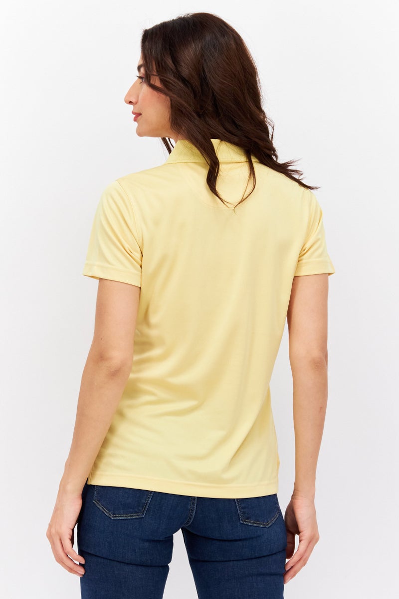 Rhode Island Women Regular Fit Solid Short Sleeve Polo Shirt, Yellow - Image 2