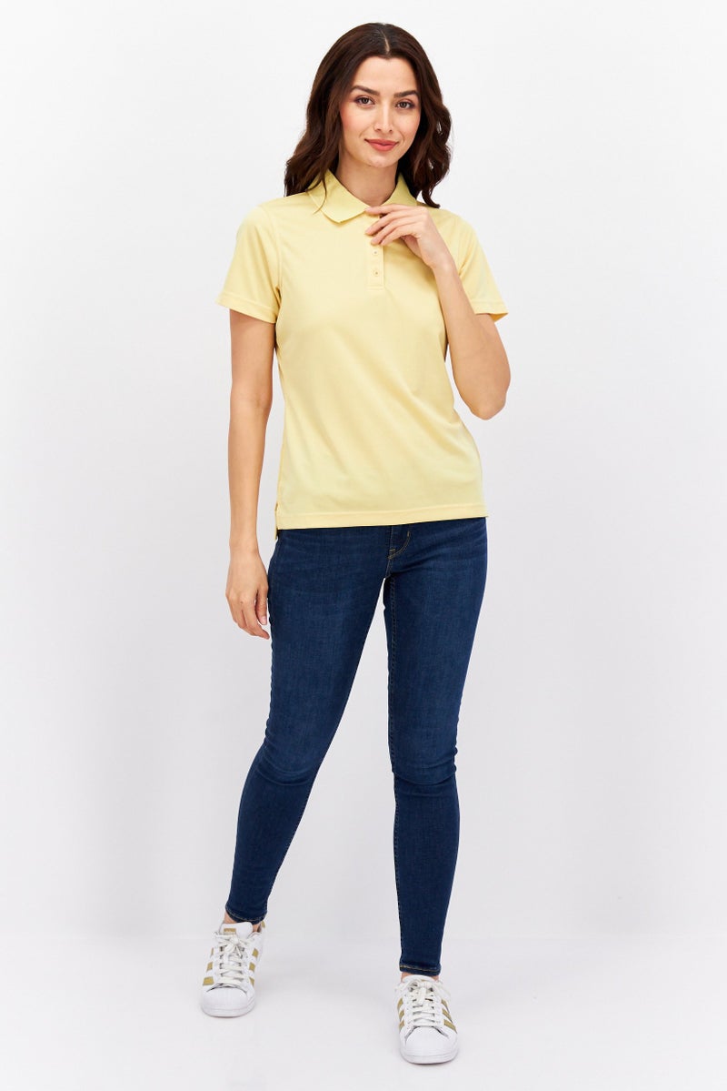 Rhode Island Women Regular Fit Solid Short Sleeve Polo Shirt, Yellow - Image 3