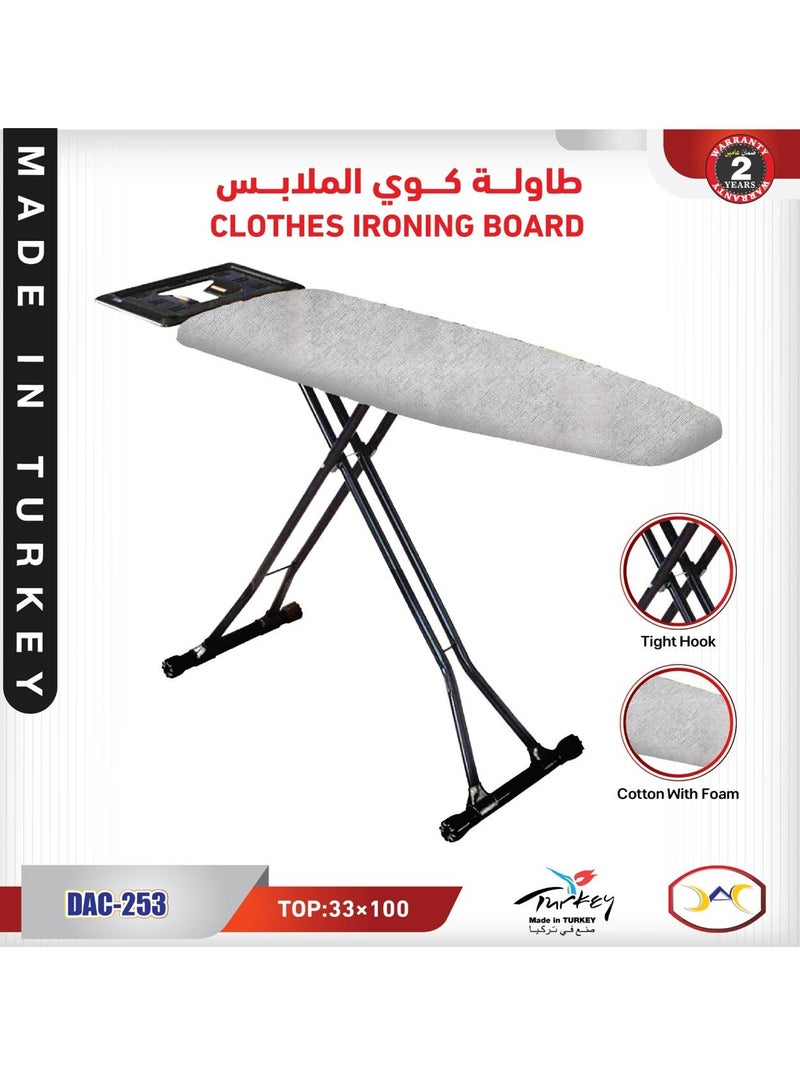 erorex Clothes Ironing Board – Foam Padded with Tight Hook, Made in Turkey (33x100 cm) - Image 1