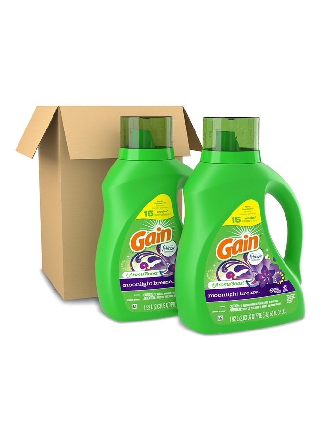 Gain + Aroma Boost Laundry Detergent Liquid Soap, Moonlight Breeze Scent, 45 Loads, 65 Fl Oz, (Pack of 2), He Compatible  - Image 2