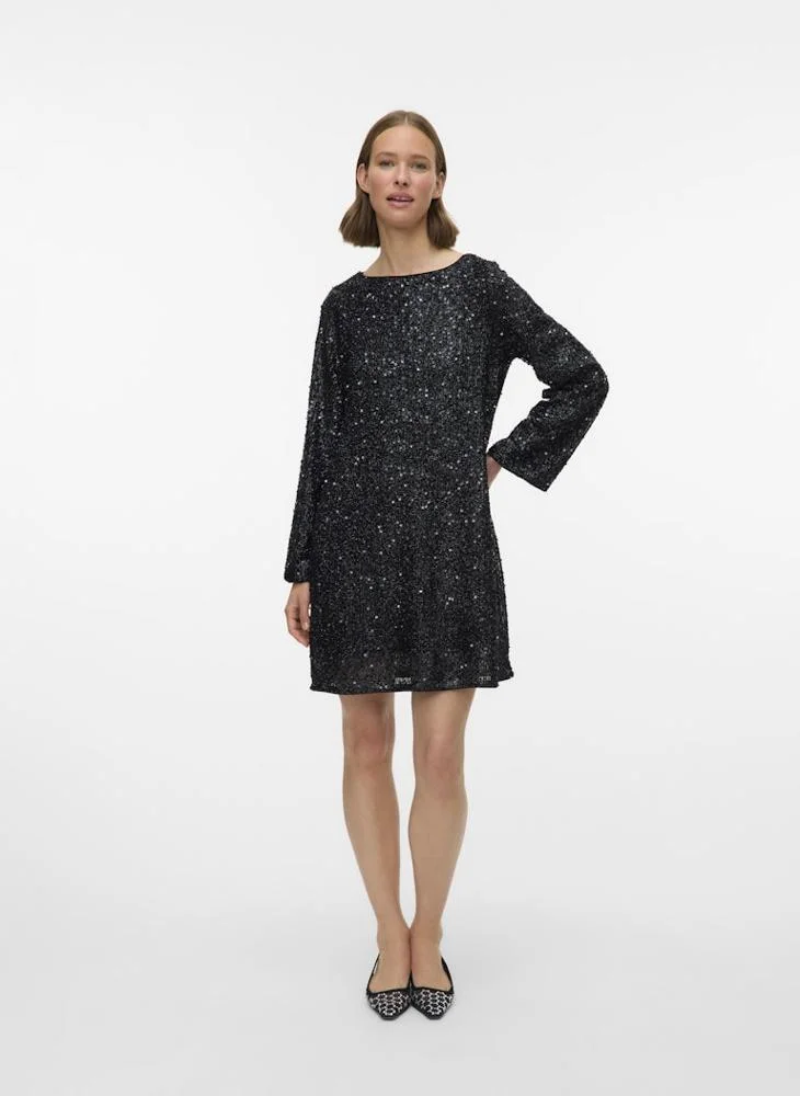 Vmnaja Sequence Bow Detail Long Sleeve Mini Dress