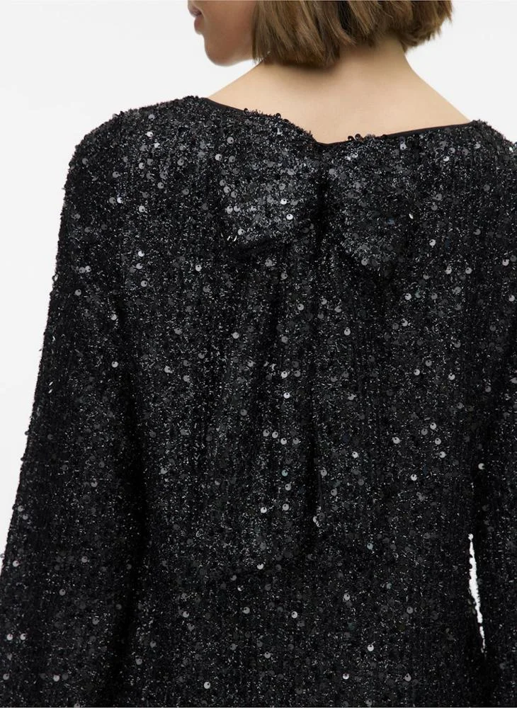 VERO MODA Vmnaja Sequence Bow Detail Long Sleeve Mini Dress