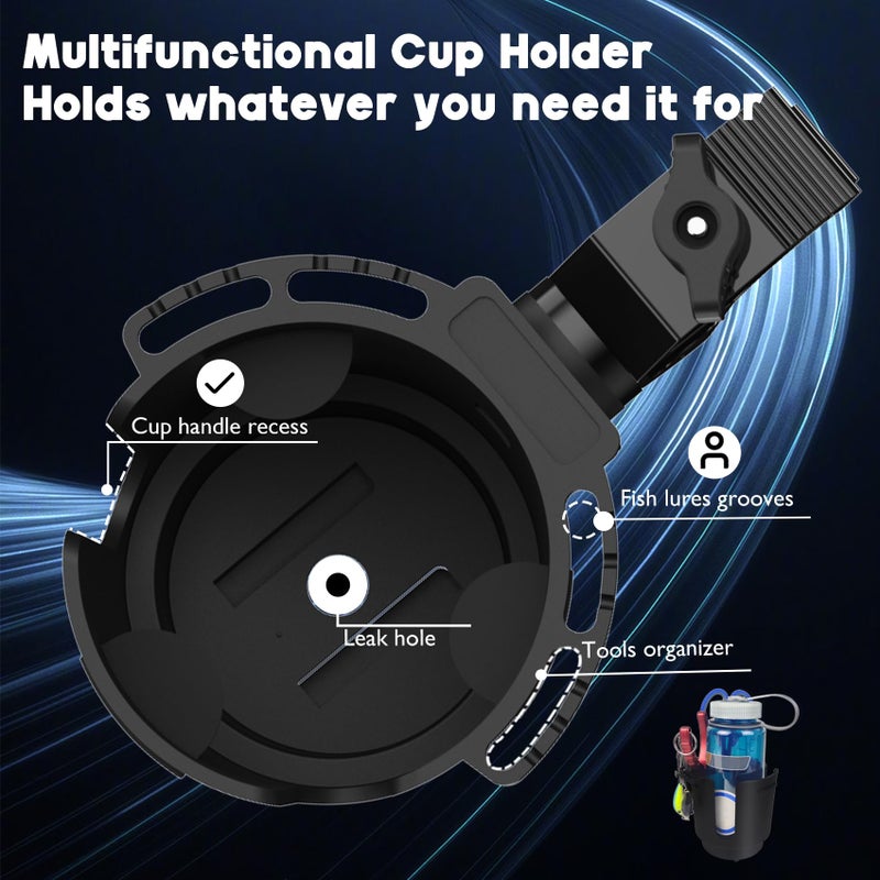 EDSRDUX Cup Holder with 0.6"-1.5" Aluminum Clamp - Drink Holder for ATV, Motorcycle, Bike, Wheelchair, Golf Cart, Fits Maximum Diameter of 3.38 inches Bottles. - Image 2