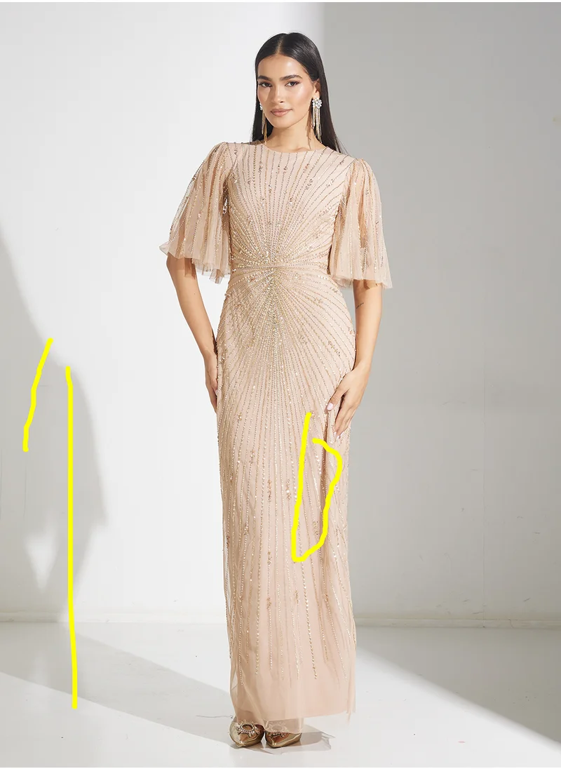 اميليا روز Embellished Short Sleeve Maxi Dress