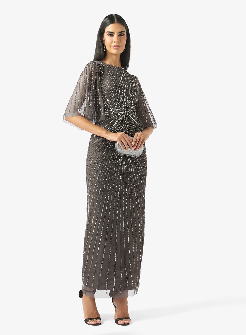 Amelia Rose Embellished Short Sleeve Maxi Dress - Image 4