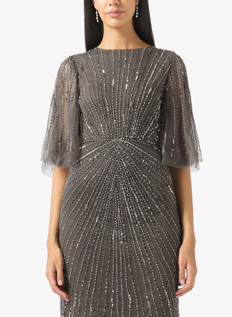 Amelia Rose Embellished Short Sleeve Maxi Dress - Image 3