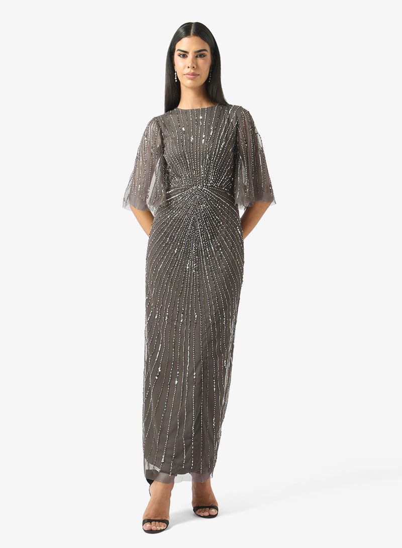 Amelia Rose Embellished Short Sleeve Maxi Dress - Image 1