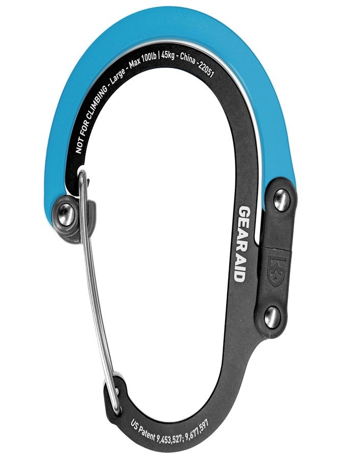 GEAR AID HEROCLIP Carabiner Clip and Hook (Large) for Camping, Backpack, Organization, and Garage, Black and Blue - Image 1