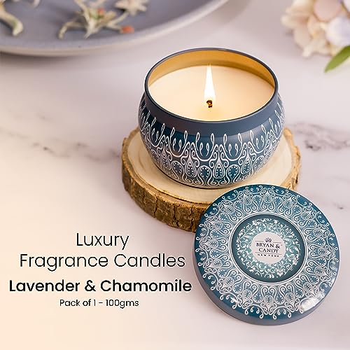 BRYAN  CANDY Bryan & Candy Scented Candles Gift Set for for Women & Men Lavender & Chamomile,100 gm Each Soy Wax Eco Friendly Printed Tin - Image 2