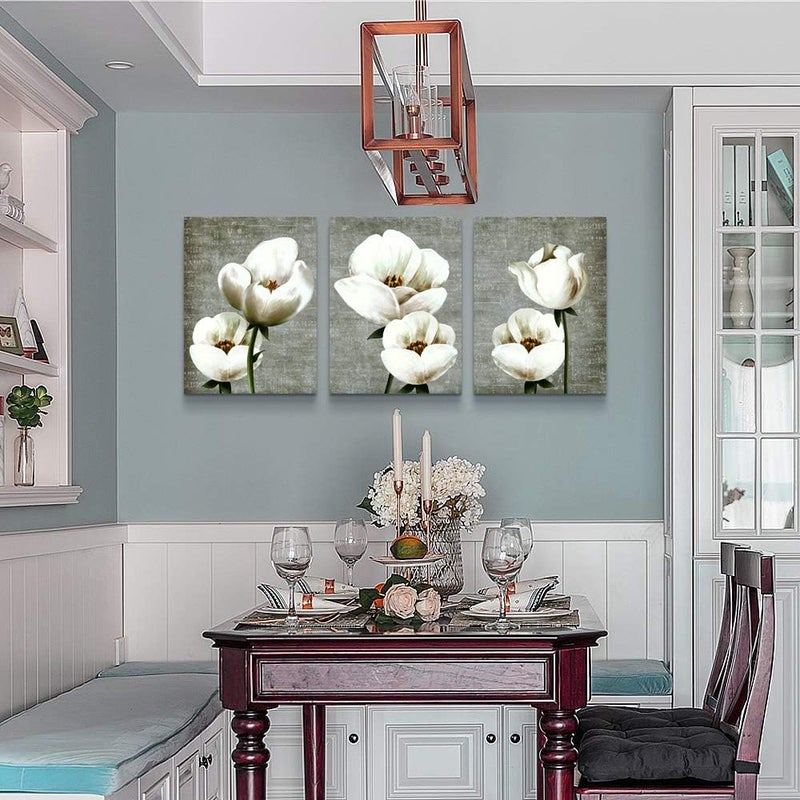 TTHYUEWS Large Wall Decor Living Room Canvas Wall Art For Bedroom Gray Green Vintage Style White Flowers Wall Painting Abstract Pictures Artwork Wall Decorations For Kitchen Modern Room Home Decor 3 Piece - Image 5