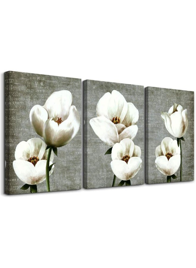 TTHYUEWS Large Wall Decor Living Room Canvas Wall Art For Bedroom Gray Green Vintage Style White Flowers Wall Painting Abstract Pictures Artwork Wall Decorations For Kitchen Modern Room Home Decor 3 Piece - Image 1