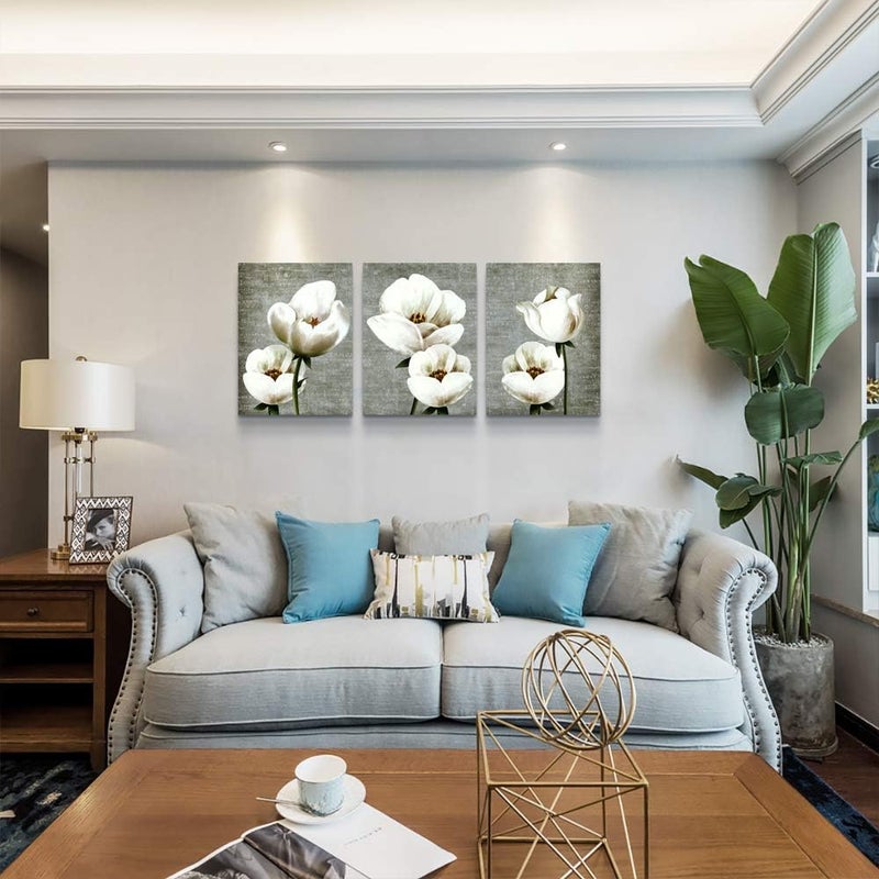 TTHYUEWS Large Wall Decor Living Room Canvas Wall Art For Bedroom Gray Green Vintage Style White Flowers Wall Painting Abstract Pictures Artwork Wall Decorations For Kitchen Modern Room Home Decor 3 Piece - Image 4