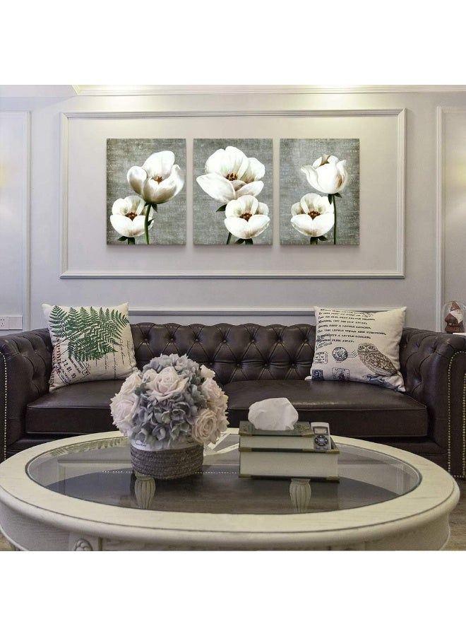 TTHYUEWS Large Wall Decor Living Room Canvas Wall Art For Bedroom Gray Green Vintage Style White Flowers Wall Painting Abstract Pictures Artwork Wall Decorations For Kitchen Modern Room Home Decor 3 Piece - Image 3