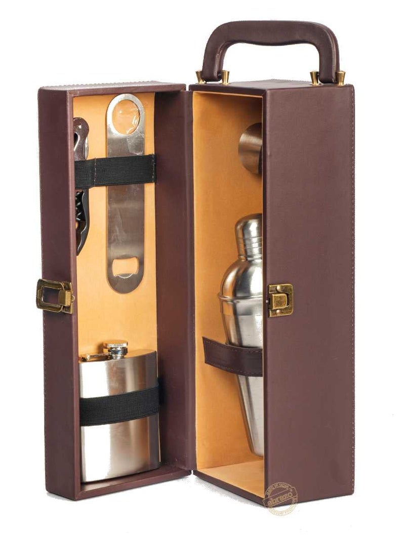 abrazo Mini Bar Set | Wine Set | Whiskey Bar Set | Bar Accessories | Bar Tool Set | Brown - Image 1