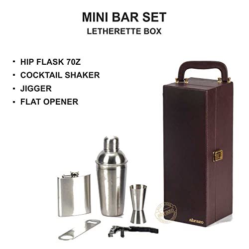 abrazo Mini Bar Set | Wine Set | Whiskey Bar Set | Bar Accessories | Bar Tool Set | Brown - Image 5