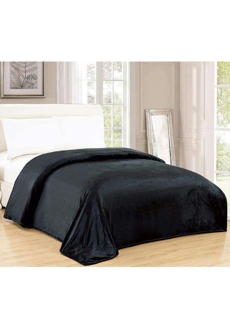 Fabienne Silky Soft Flannel Microfiber Bed Blanket King Size Ultra Plush Light Weight Throw Blanket Black 200x220cm  - Image 1