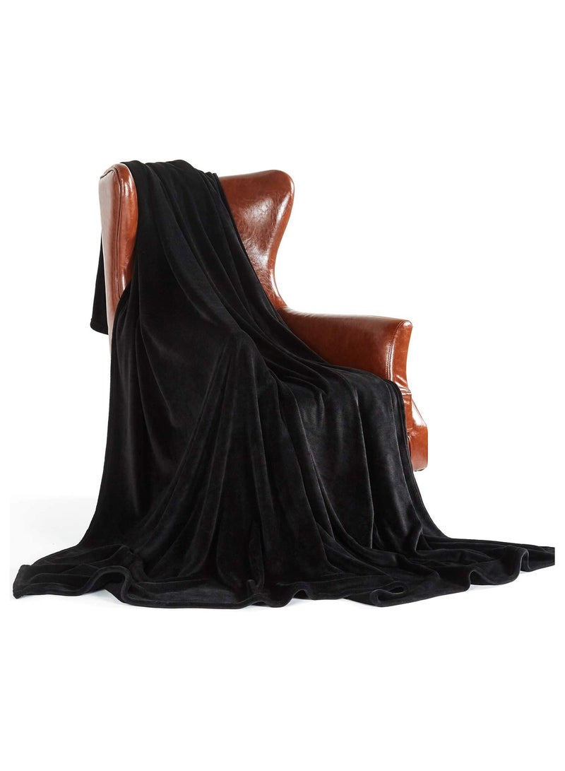 Fabienne Silky Soft Flannel Microfiber Bed Blanket King Size Ultra Plush Light Weight Throw Blanket Black 200x220cm - Image 3