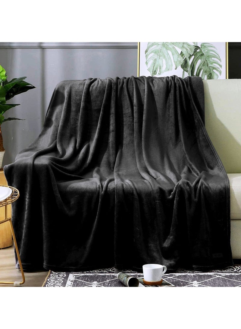 Fabienne Silky Soft Flannel Microfiber Bed Blanket King Size Ultra Plush Light Weight Throw Blanket Black 200x220cm - Image 1