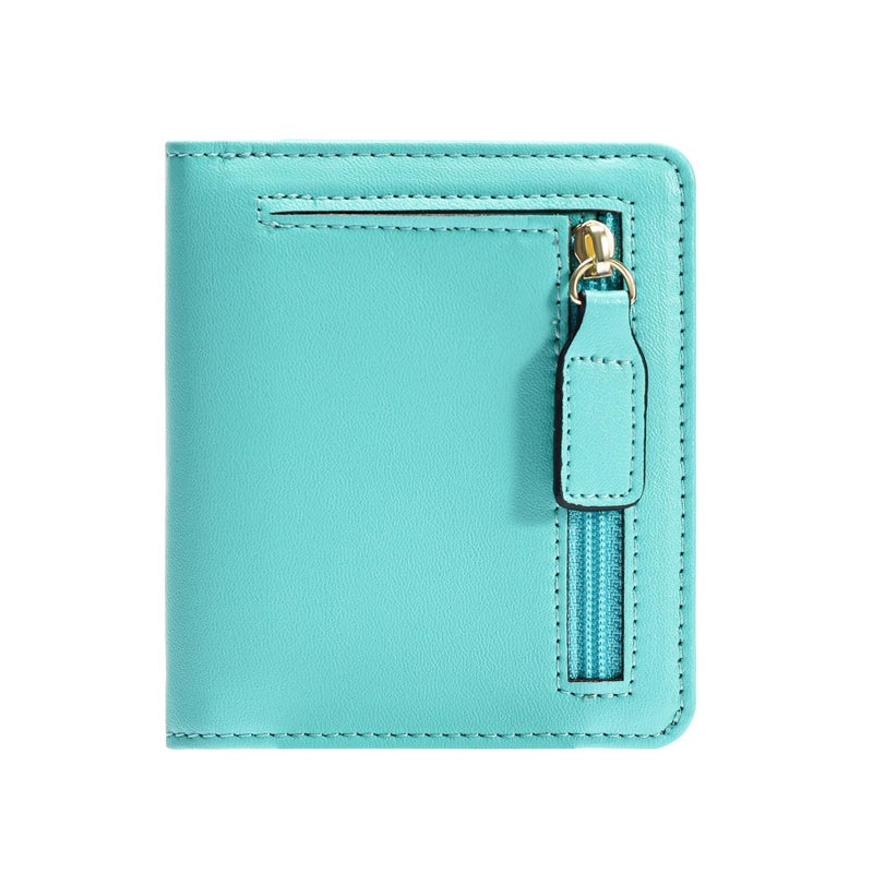 Gostwo Wallet Women, Mini Slim Wallet for Women, Compact Bifold Small Wallets Woman Rfid Blocking Card Holder, Billfolds Thin Leather Zipper, Gift for Ladies Teen Girls with ID Window, Light Blue - Image 1