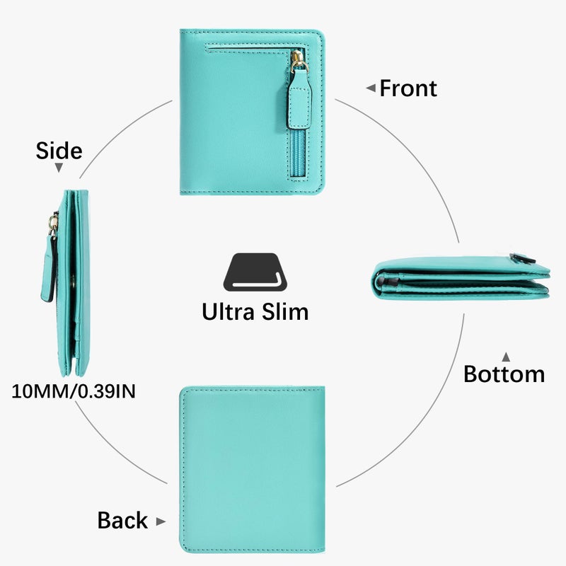 Gostwo Wallet Women, Mini Slim Wallet for Women, Compact Bifold Small Wallets Woman Rfid Blocking Card Holder, Billfolds Thin Leather Zipper, Gift for Ladies Teen Girls with ID Window, Light Blue - Image 4