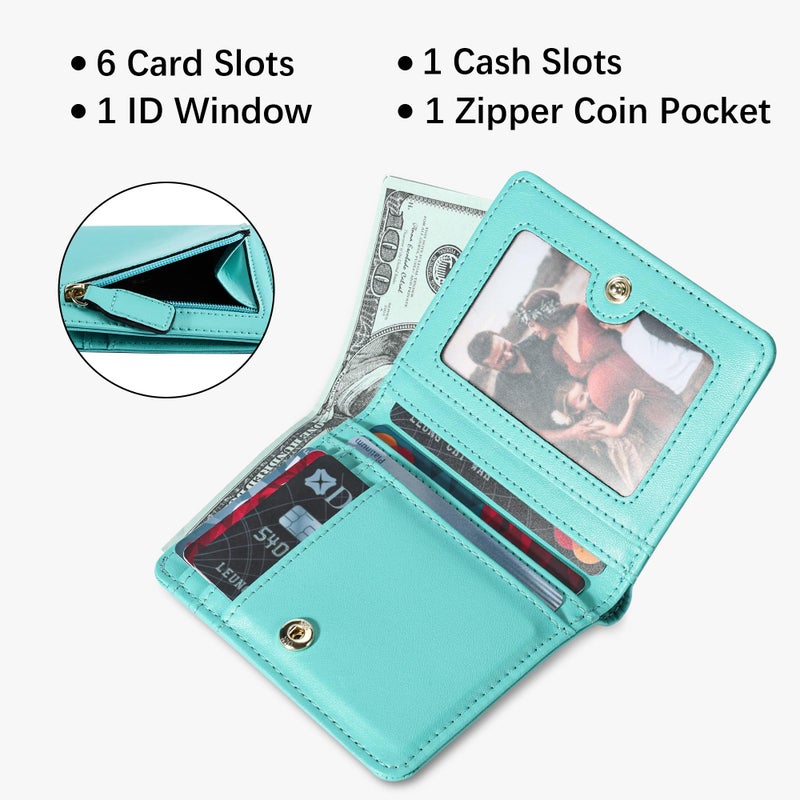Gostwo Wallet Women, Mini Slim Wallet for Women, Compact Bifold Small Wallets Woman Rfid Blocking Card Holder, Billfolds Thin Leather Zipper, Gift for Ladies Teen Girls with ID Window, Light Blue - Image 3