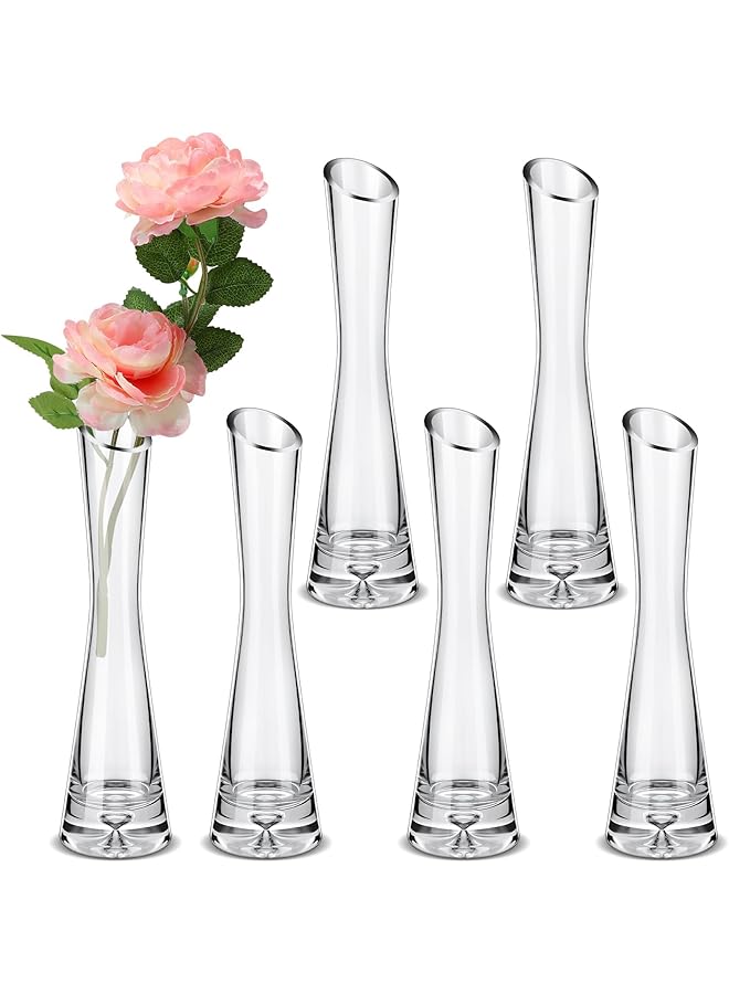 The Bros 6 Pcs Glass Bud Vases for Centerpieces Maria Bud Vase Modern Clear Small Skinny Decorative Single Flower Vase for Wedding Party Event Home Office Decoration(Transparent Color, 7.87 Inch) - Image 1