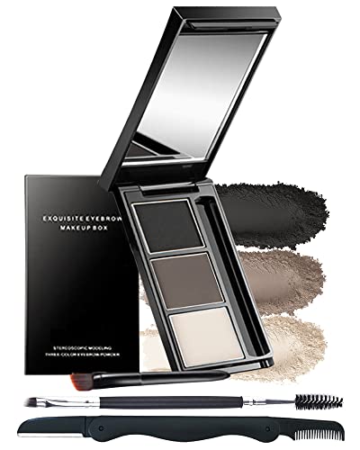 LYSdefeu Eyebrow Powder Makeup Kit3 Colors Eye Brow Powder Palette LongLasting Waterproof Black Brown Series Brow Powder Fill Sculpt Full Eyebrows for Women With Mirror Brow Brush RazorSet 01 - Image 1