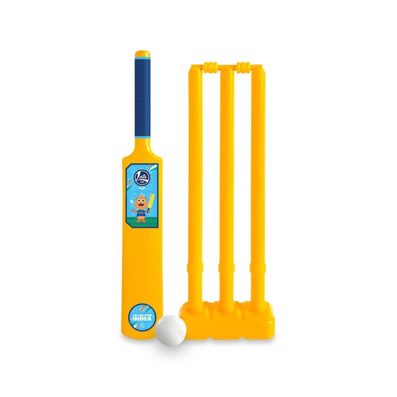 Lata Toys Howzzat Junior Cricket Set for Toddlers (Ages 3+) - Complete Plastic Cricket Kit with Yellow Bat, Soft Ball & Stumps - Lightweight - My First Cricket Set for Boys & Girls - Ideal Beginner - Image 1