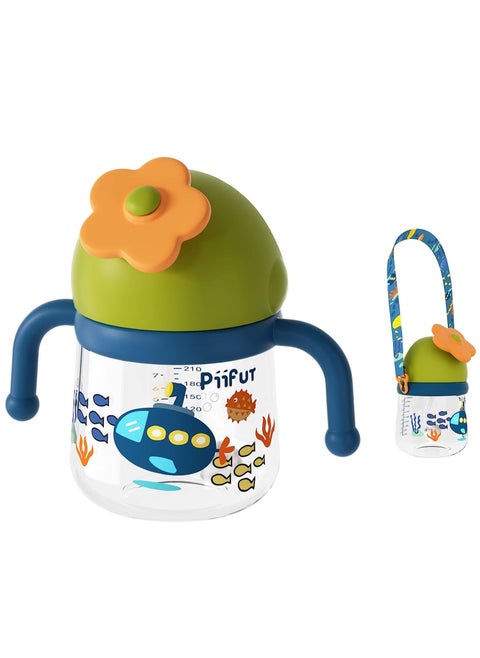 Weighted Straw Sippy Cup with Strap, Spill Proof Cups, Trainer for Toddlers, Water Bottle Baby 6 Months 2 Type of Spout, 10oz/300ml
