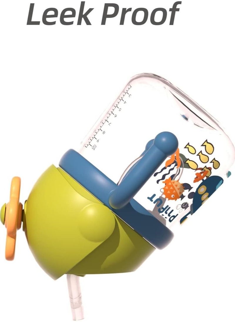 Weighted Straw Sippy Cup with Strap, Spill Proof Cups, Trainer for Toddlers, Water Bottle Baby 6 Months 2 Type of Spout, 10oz/300ml