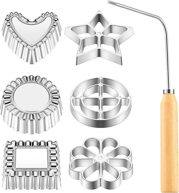 7 PIECES ROSETTES TIMBALE SET ROSETTE IRON SET WITH HANDLE LOTUS FLOWER BUNUELOS COOKIE MOLD FUNNEL CAKE MAKER KIT