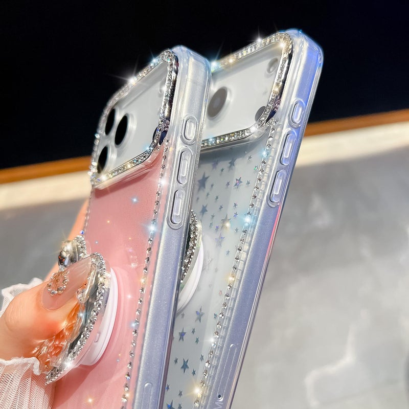 erorex For iPhone 16 Pro Max Diamond Glitter Gemstone  Holder Phone Case(Light Yellow) - Image 5