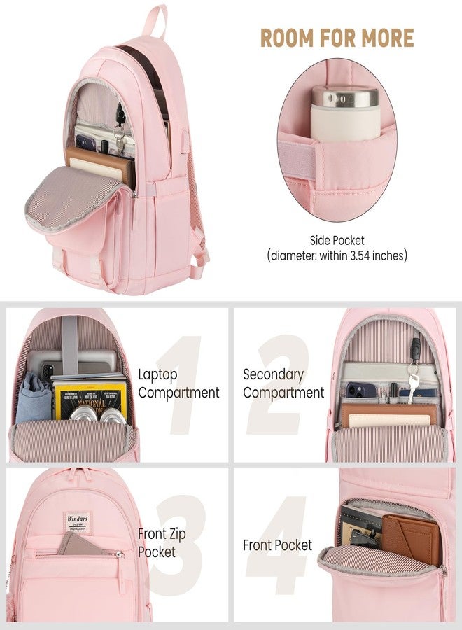 WINDARS School Backpack for Teen Girls, Cute College Backpacks for Women Students Aesthetic Bookbag Large Laptop Bag, Pink, 15.6 inch, Modern - Image 2