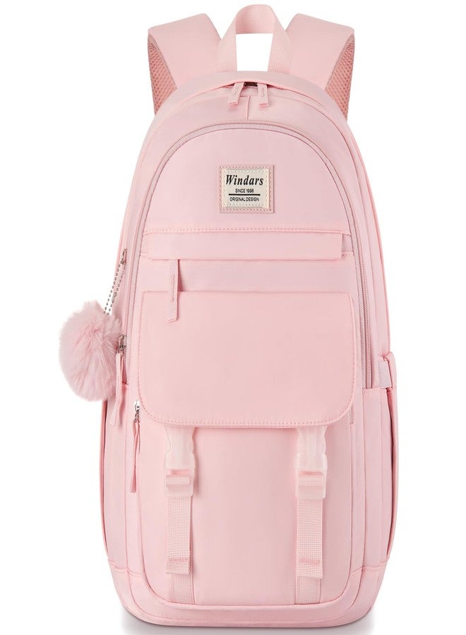 WINDARS School Backpack for Teen Girls, Cute College Backpacks for Women Students Aesthetic Bookbag Large Laptop Bag, Pink, 15.6 inch, Modern - Image 1