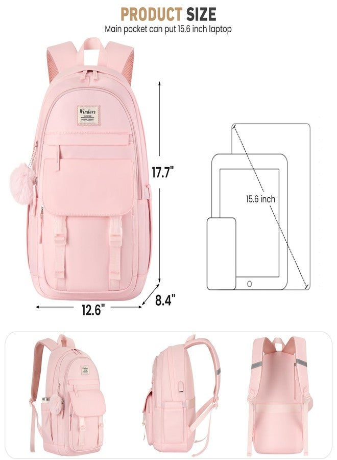 WINDARS School Backpack for Teen Girls, Cute College Backpacks for Women Students Aesthetic Bookbag Large Laptop Bag, Pink, 15.6 inch, Modern - Image 3
