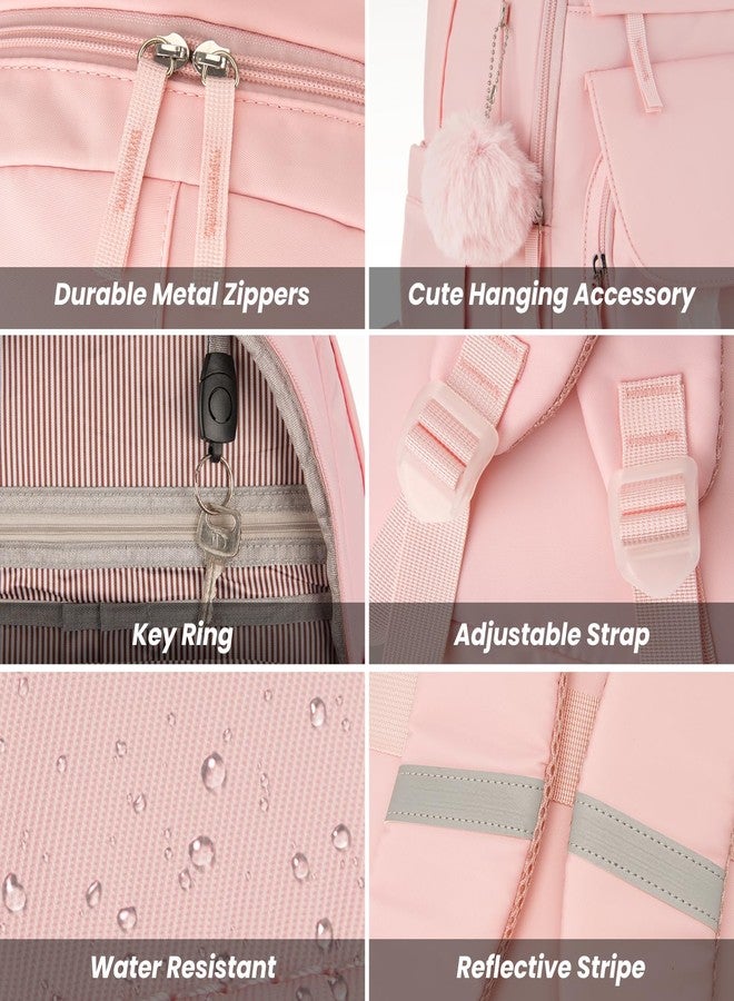 WINDARS School Backpack for Teen Girls, Cute College Backpacks for Women Students Aesthetic Bookbag Large Laptop Bag, Pink, 15.6 inch, Modern - Image 4