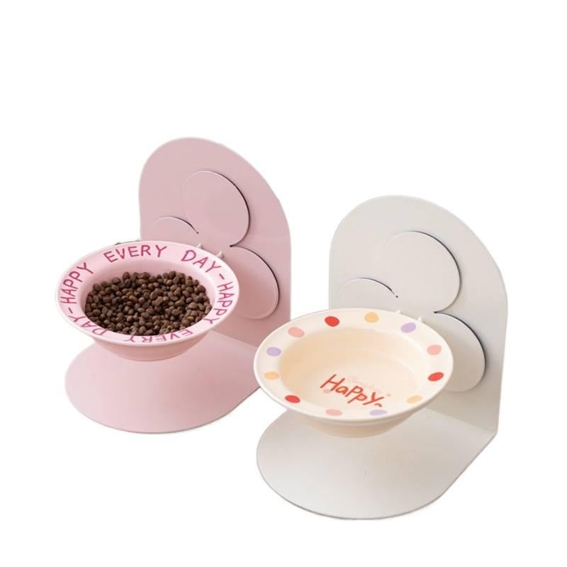 Pink Raised Cat Bowl with Raised Stand Tilted Bowl and Anti-Tip Base Food and Water Daily Feeding Indoor Feeding Home Use Pet Feeding Accessory Easy Clean Bowl for Cats and Dogs - Image 1
