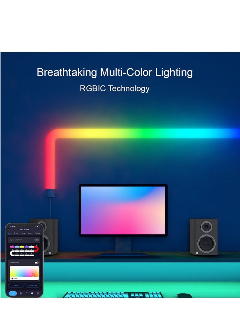 فورتي مصابيح حائط LED RGB-IC مع مزامنة الموسيقى - نظام صوتي ذكي، إضاءة محيطة للمنزل الذكي، أكثر من 358 تأثيرًا ديناميكيًا، تحكم عن بعد وتحكم بالقدم، سهلة التركيب لديكور المنزل (عبوة من 6 قطع + موصلات زاوية) - Image 3