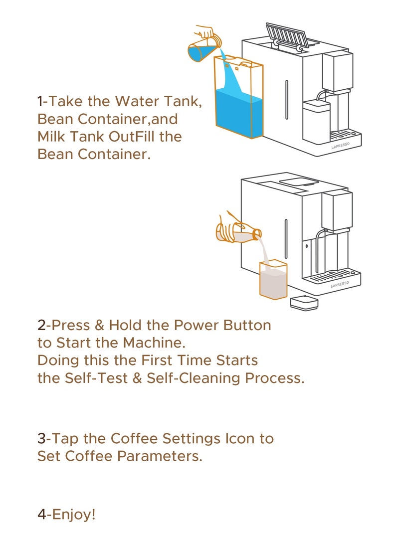ليبرسو ماكينة قهوة بريفيسيمو أوتوماتيكية مع تطبيق جوال وشاشة رقمية / مضخة إيطالية 19 بار / مطحنة قابلة للتعديل / الكل في واحد لصنع الإسبريسو واللاتيه والكابتشينو / غلاية مزدوجة / سعة خزان الحليب 300 مل - أبيض - Image 4