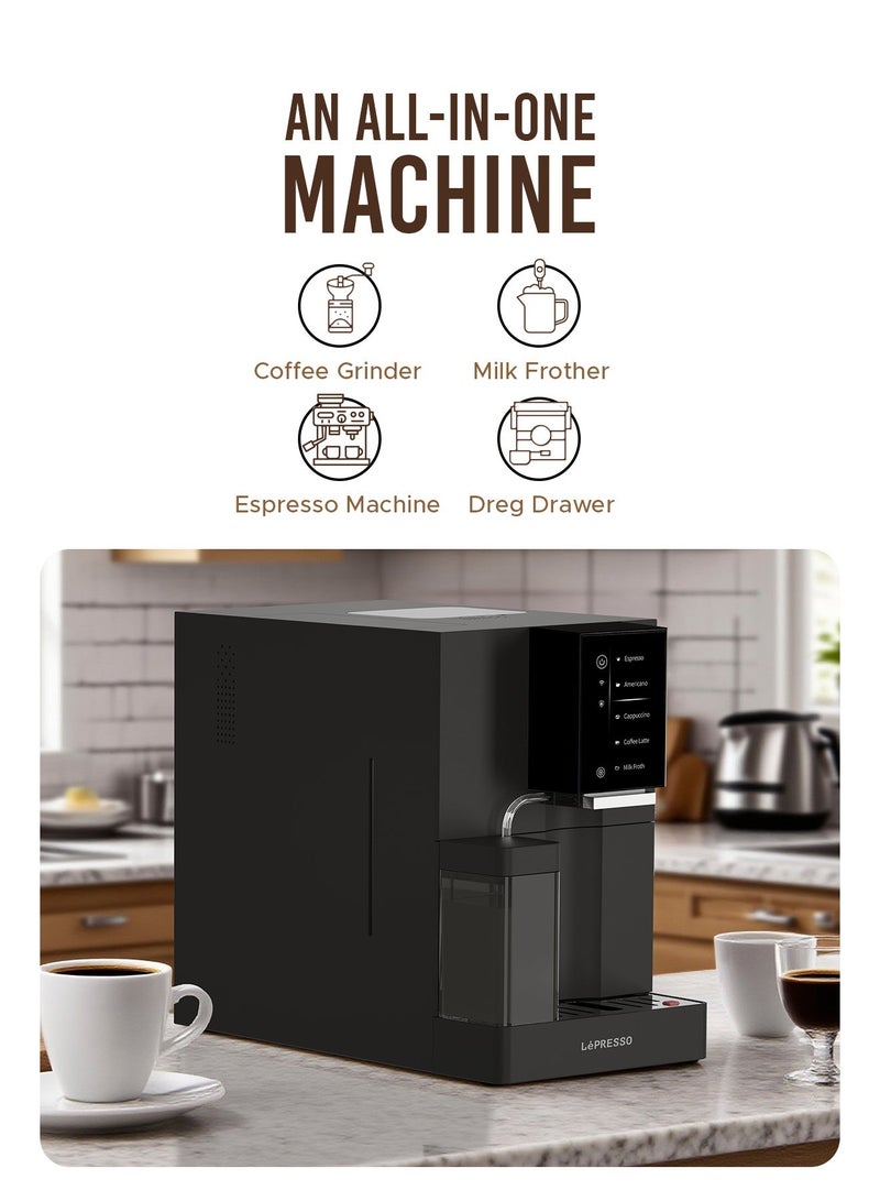 LePRESSO Brevissimo Automatic Coffee Machine With Mobile App & Digital Display / 19 Bar Italian Pump / Adjustable Grinder / All in One Make Espresso, Latte & Cappuccino / Dual Boiler / Milk Tank Capacity 300ml - White - Image 5