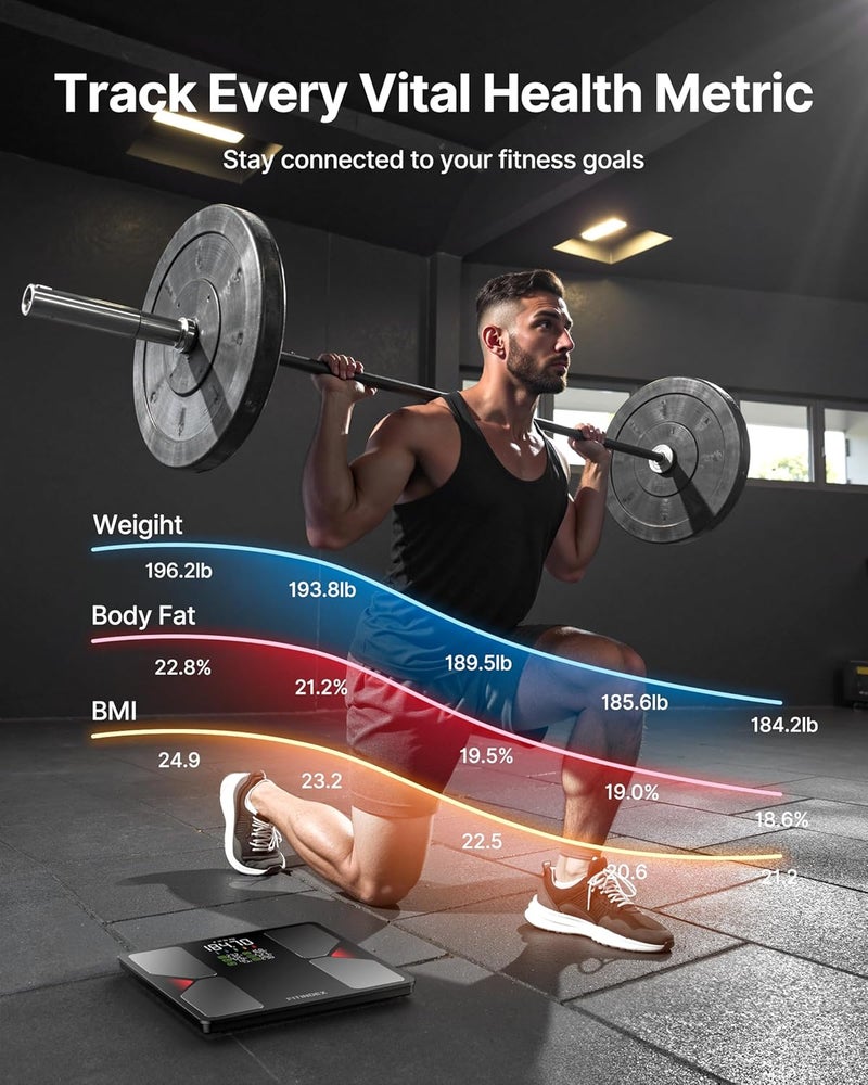 FITINDEX ميزان FITINDEX الذكي لوزن الجسم وBMI ودهون الجسم وكتلة العضلات دقيق للغاية ميزان بلوتوث مع شاشة كبيرة 13 محلل تركيب الجسم مزامنة تطبيق 500 رطل 118 - Image 4