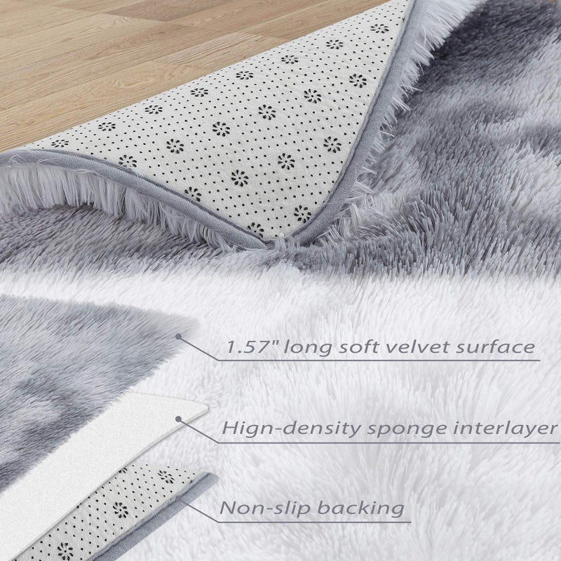 CAROMIO Fluffy Area Rugs for Living Room 9' x 12' Modern Plush and Thick Faux Fur Shag Rug Non-Slip Tie Dye Carpet for Bedroom, Fuzzy Shaggy Rugs for Kids Nursery Dorm, Light Grey - Image 5