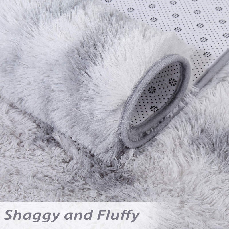 CAROMIO Fluffy Area Rugs for Living Room 9' x 12' Modern Plush and Thick Faux Fur Shag Rug Non-Slip Tie Dye Carpet for Bedroom, Fuzzy Shaggy Rugs for Kids Nursery Dorm, Light Grey - Image 4