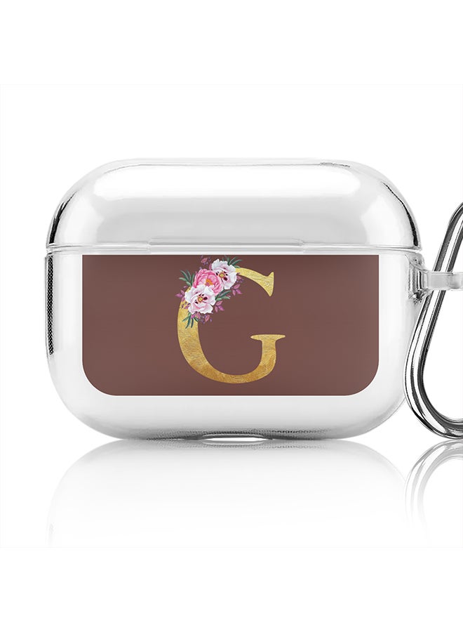 Stylizedd Classic Clear printed Case for Apple Airpods Pro Soft TPU Gel Thin Transparent Flexible Cover - Custom Monogram Initial Letter Floral Pattern Alphabet - G (Brown ) - Image 1