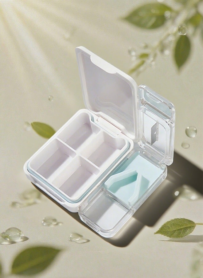 Generic 2-in-1 Pill Case Pill Cutter, Large-Capacity Pill Box, Waterproof Portable Daily Pill Organizer for Purses & Pocket, Compact Travel Medicine Holder for Vitamins, Fish Oils, Supplements, Medication (White)  - Image 1