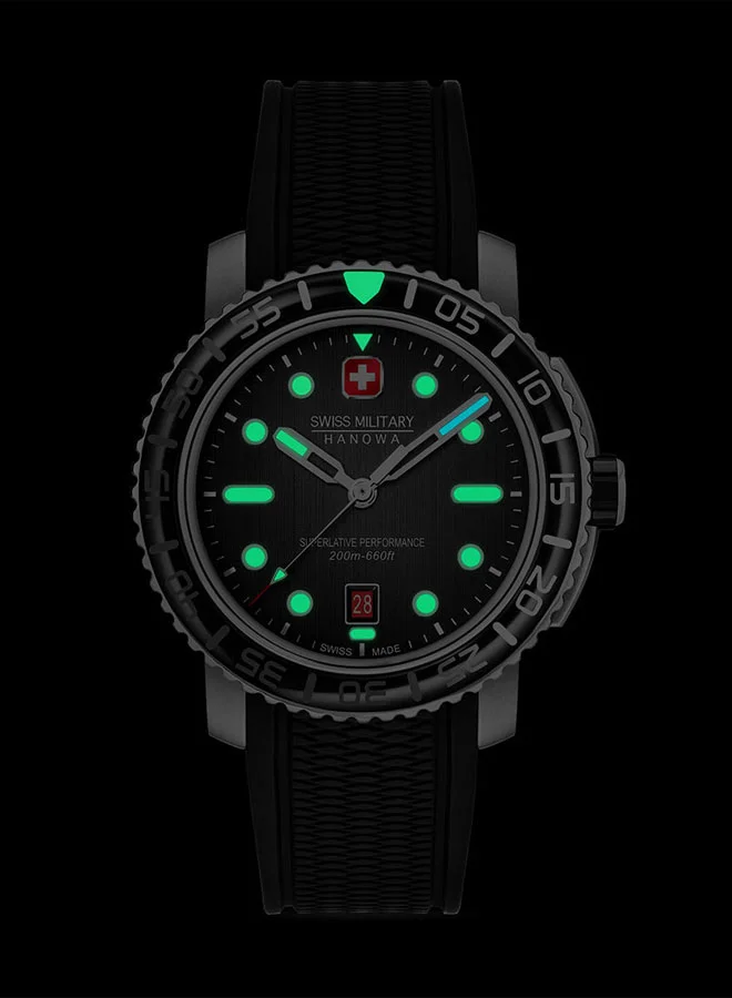سويس ميليتري هانوا Swiss Military Black Marlin Watch For Men With Black Silicone Strap 44mm 20ATM - SMWGN0001701
